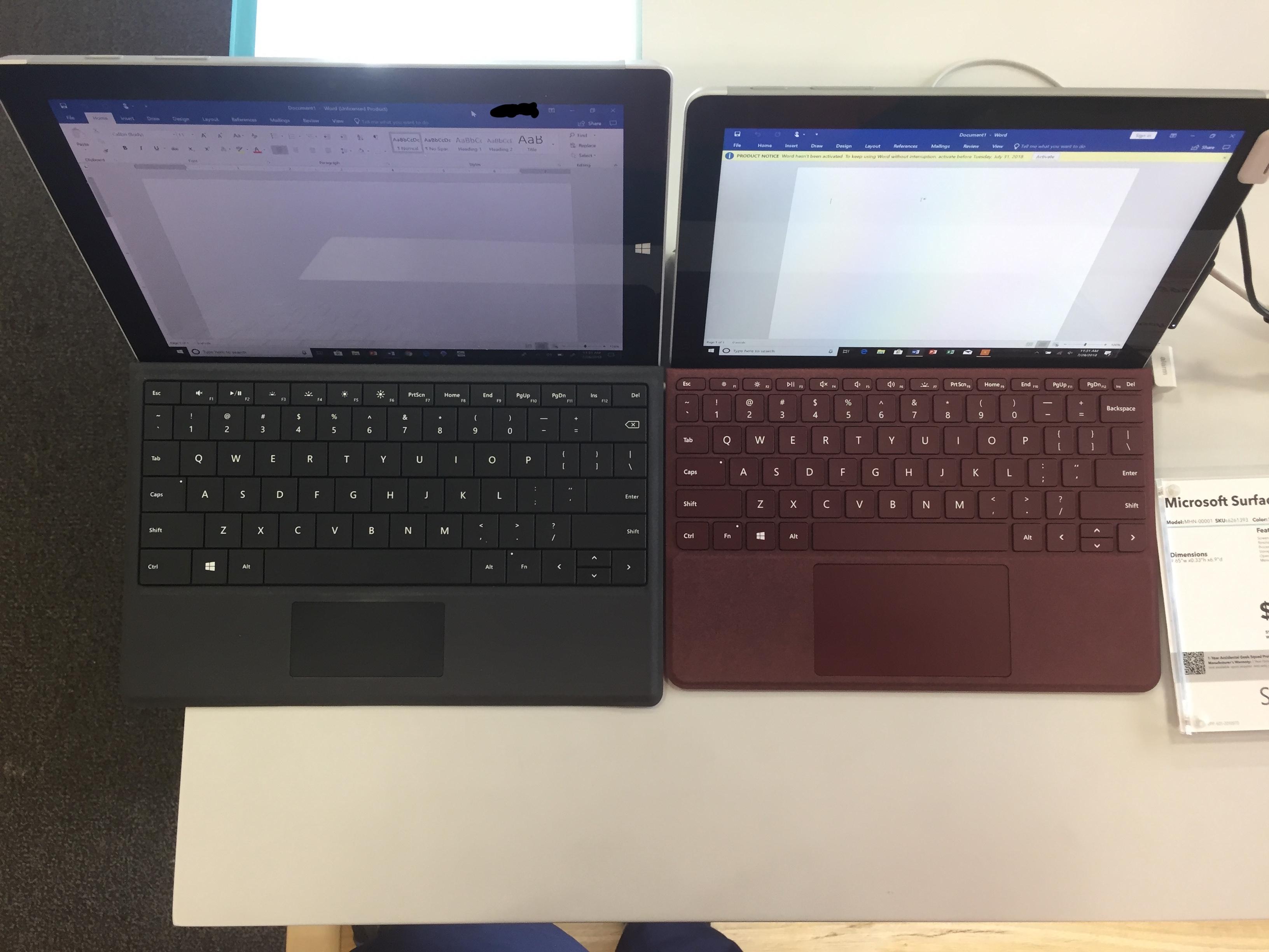 Surface Go vs Surface 3 Size Comparison