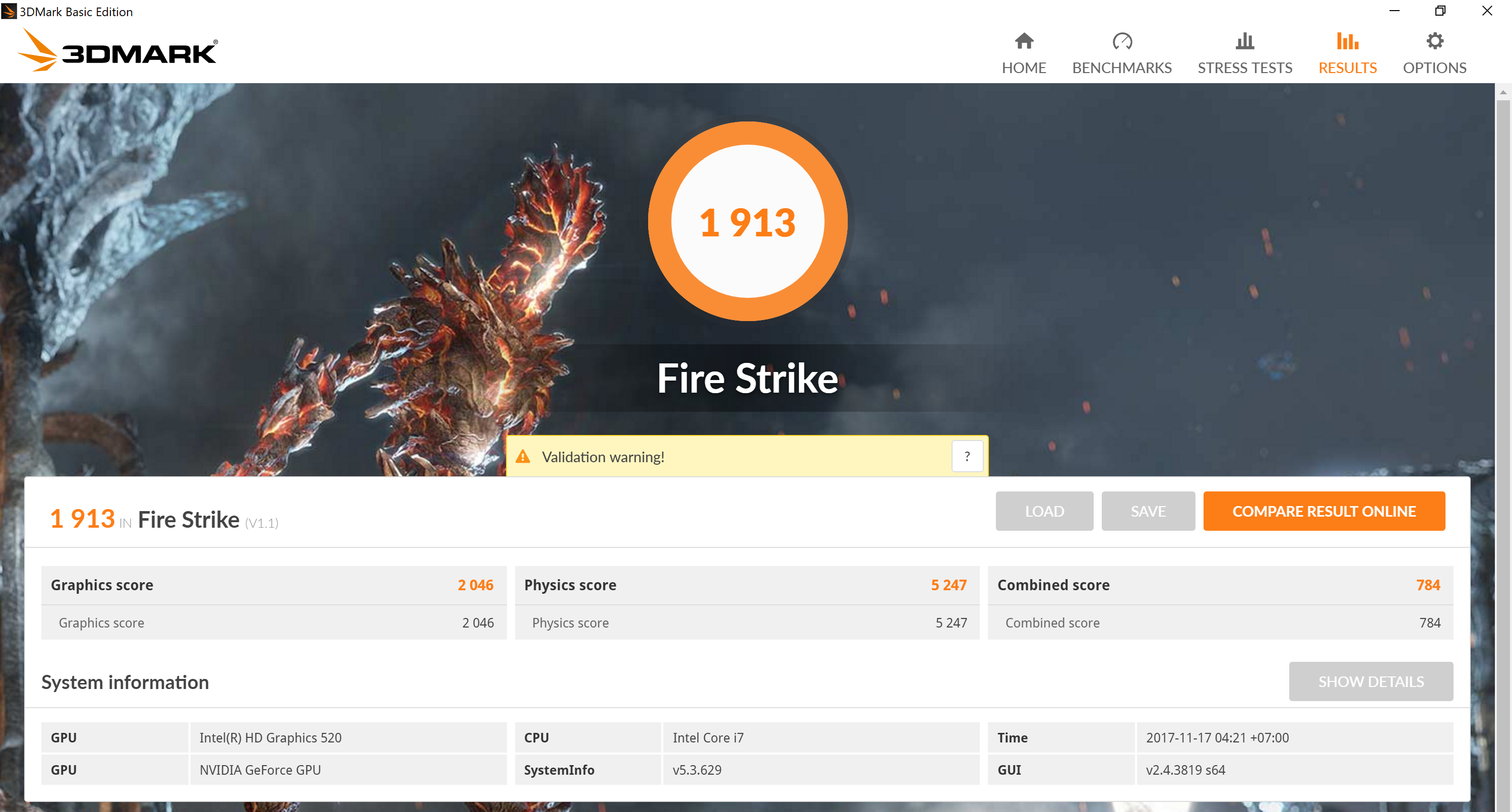 3DMark - Fire Strike v1.1 on Surface Book